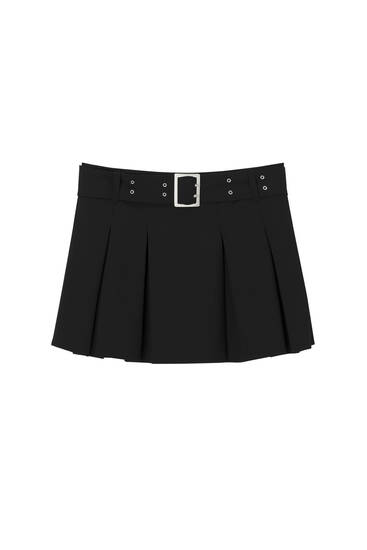 Box pleat mini skirt with belt