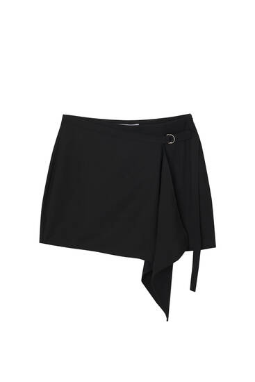 Wrap mini skirt with buckle