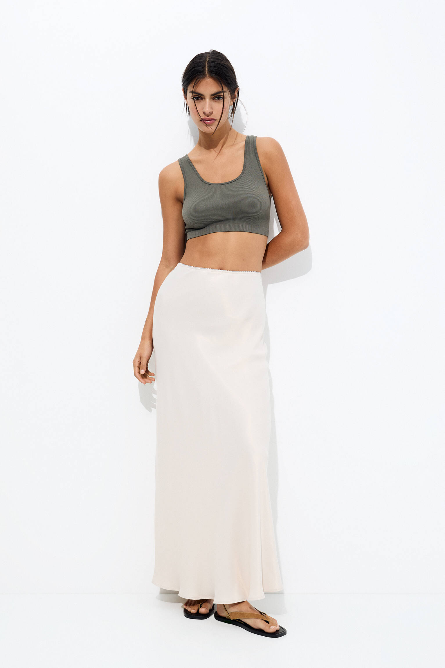 Lace-Trimmed Satin Skirt
