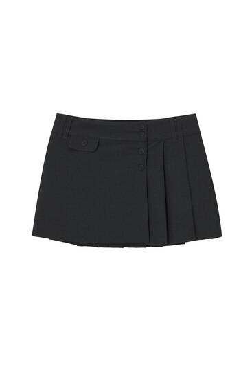 Box pleat mini skirt with front buttons