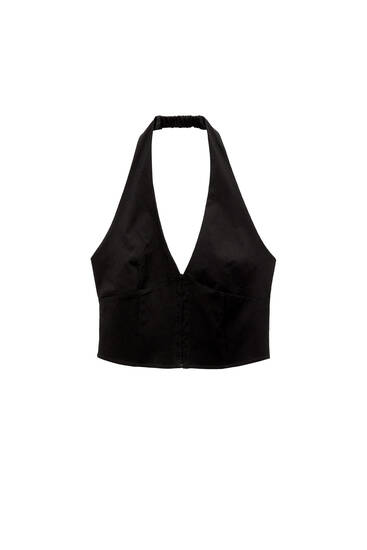 Women Knit Halter Top Fashion Asymmetrical Backless Y2K Crop Top