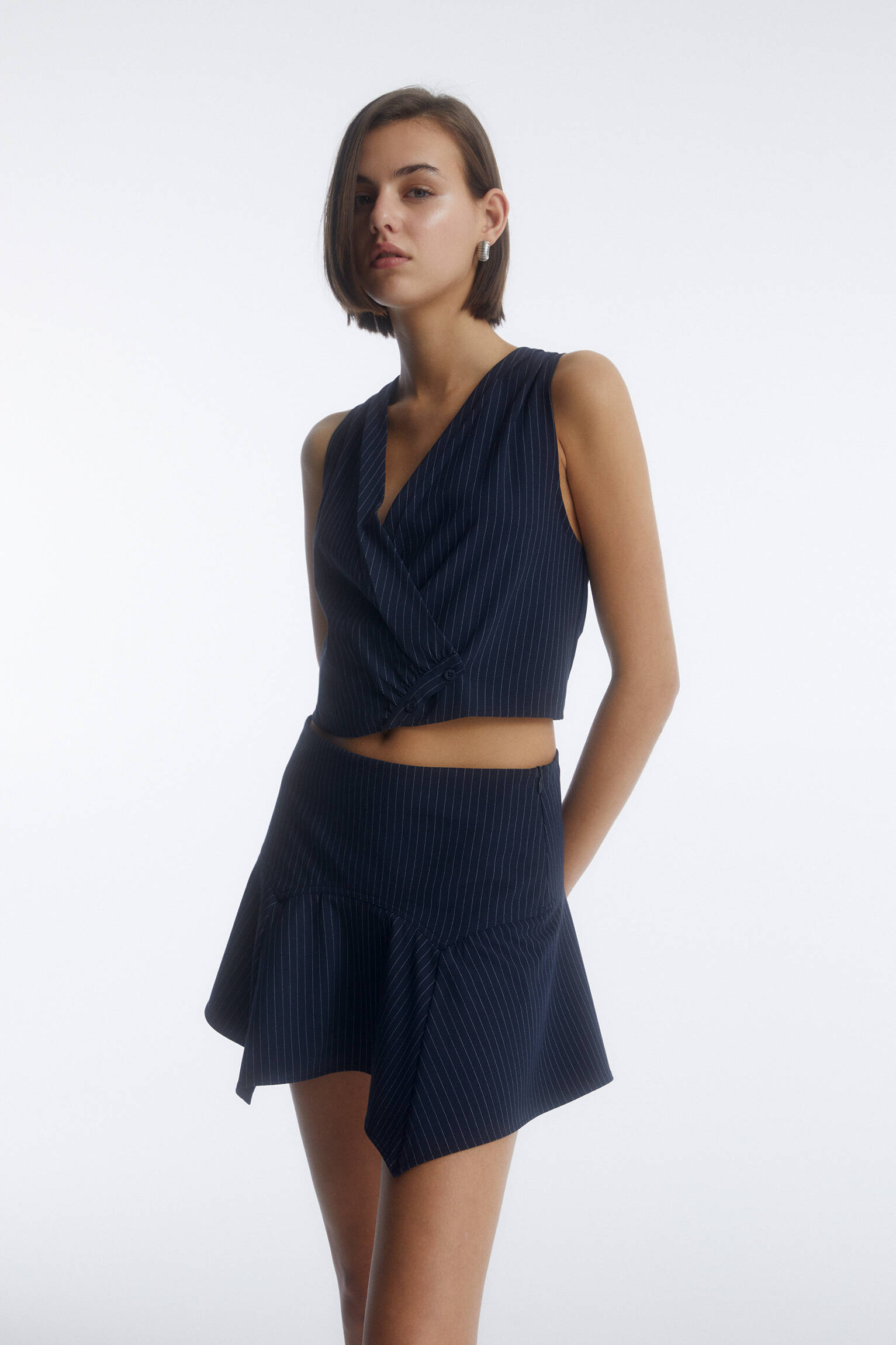 Pinstripe draped top - PULL&BEAR