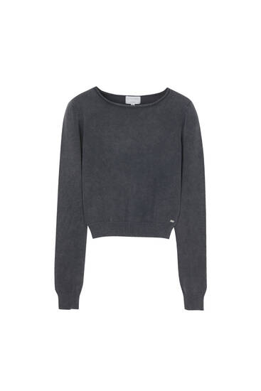 Pull maille cropped manches longues
