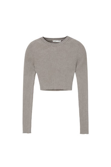 Cropped Rippstrick-Pullover