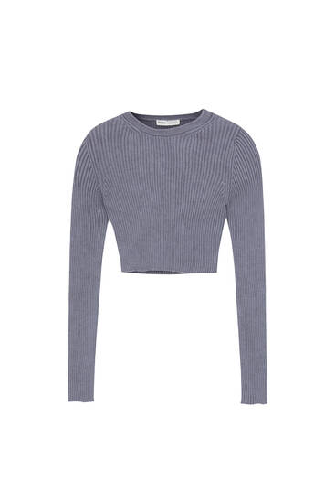 Cropped Rippstrick-Pullover