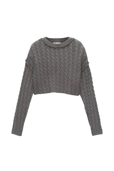 Cropped cable-knit sweater
