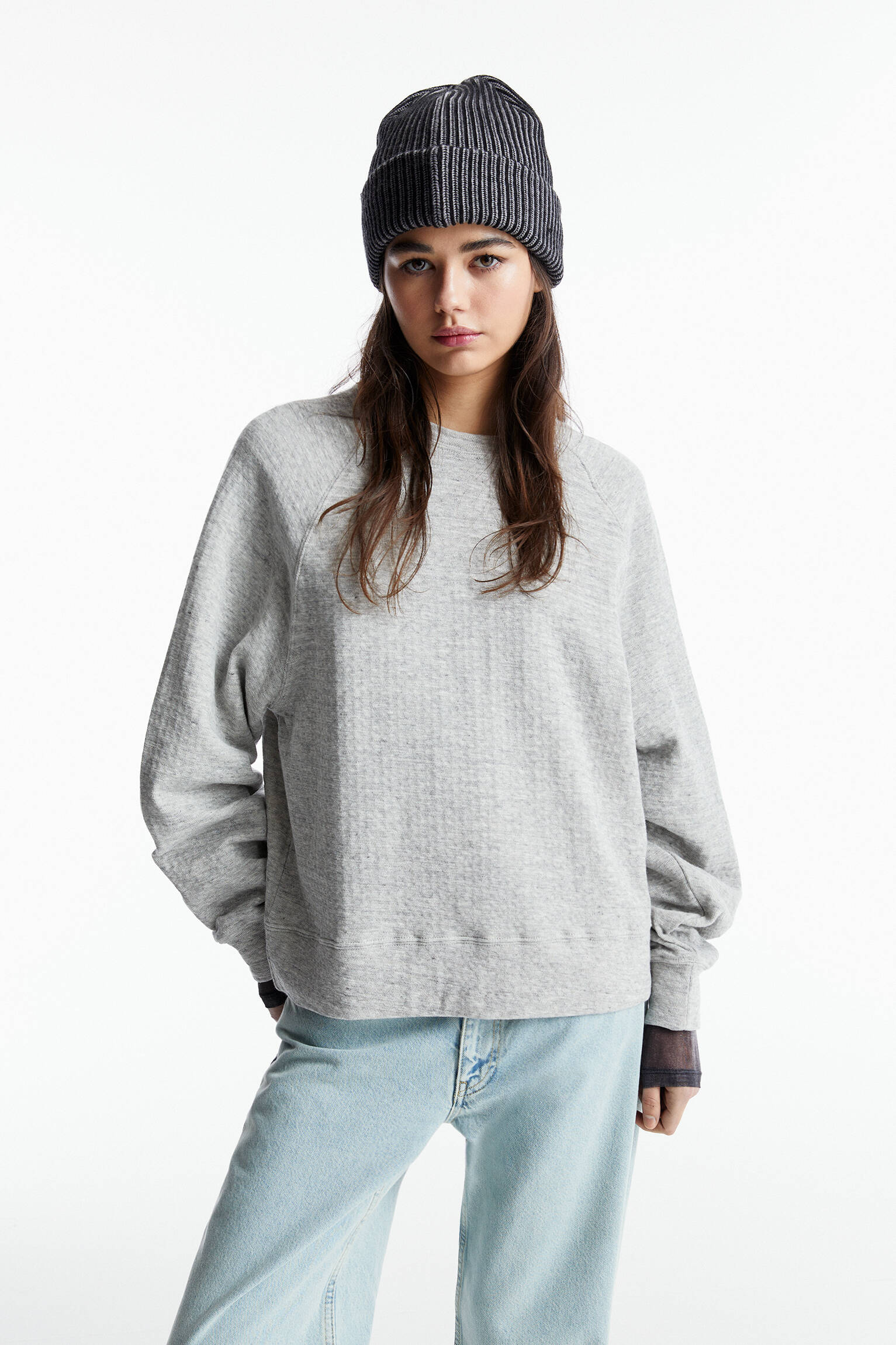 Grey textured sweatshirt - PULL&BEAR 