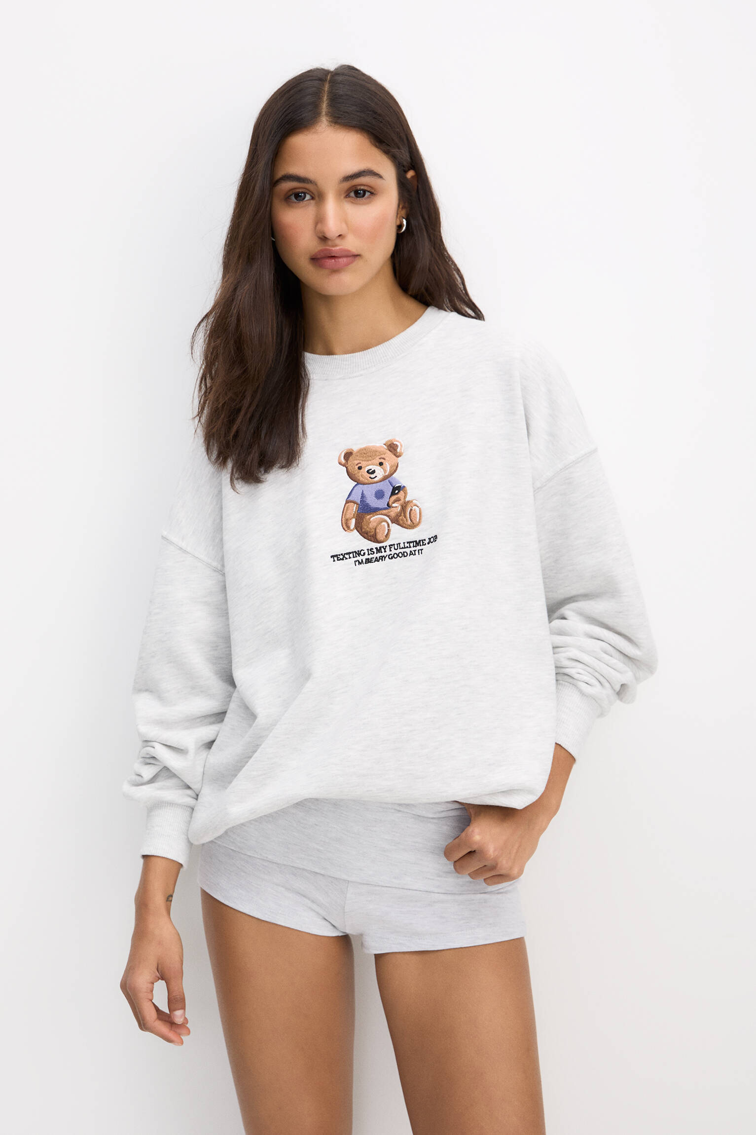 Embroidered bear sweatshirt sale