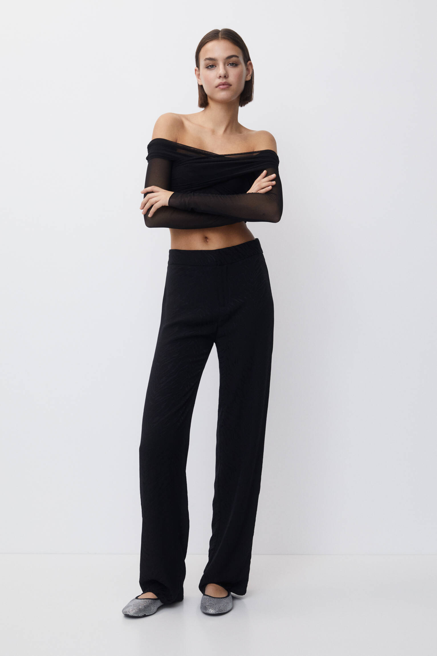 JACQUARD-WEAVE STRAIGHT TROUSERS main image 1