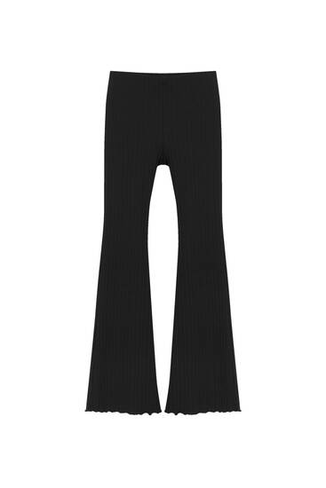Black flare trousers with rib detail