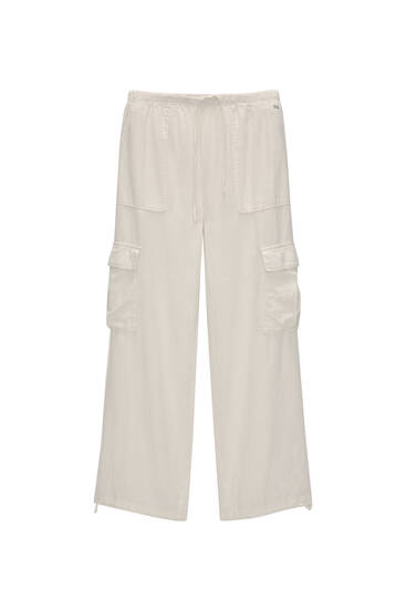 Pantalones de Lino Mujer Culotte Largo Plisado Elástico Cintura