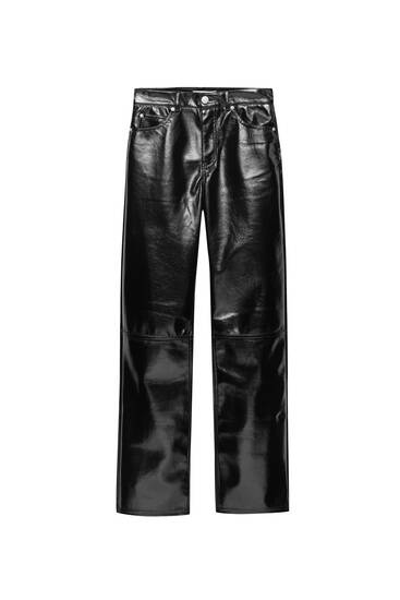 Straight fit faux leather trousers