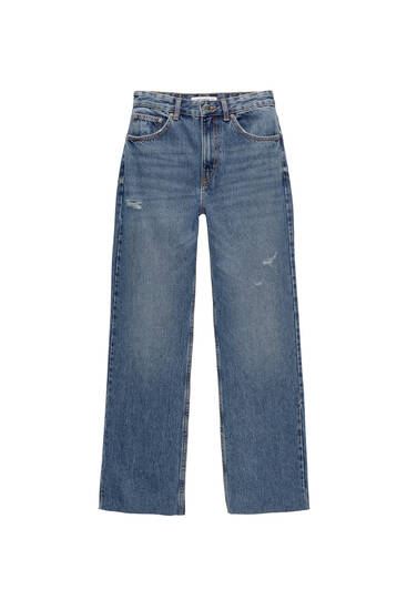 Double Button High Rise Mom Jeans, Light Washed Blue Slash Pocket Casual  Plain Straight Leg Denim Pants, Versatile Pants For Every Day, Women's  Denim