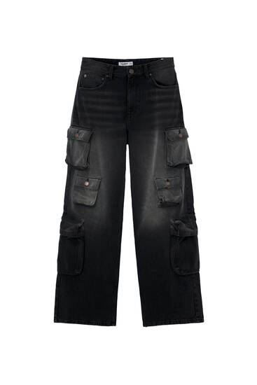 Multi-pocket baggy jeans