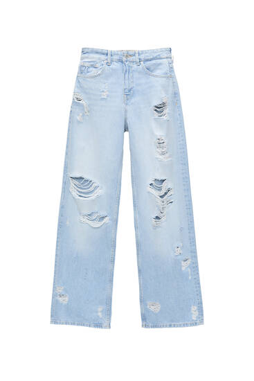 Ripped straight-leg jeans