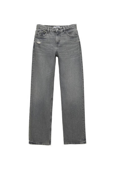 High Waisted Twist Heart Denim Straight Pants With Metal Buckles