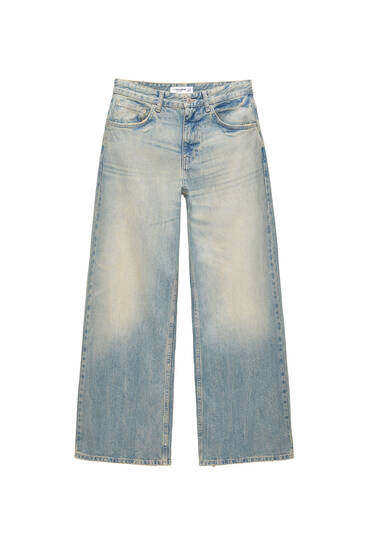 Washed-effect wide-leg baggy jeans