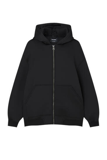 Neoprene-effect zipper hoodie