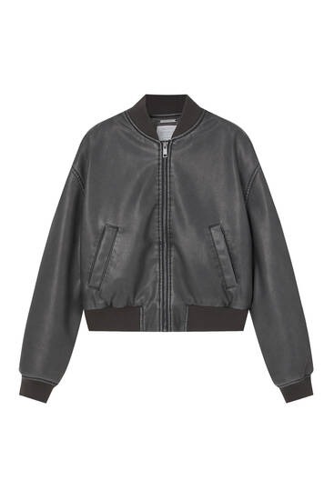 Faux leather bomber jacket with pockets