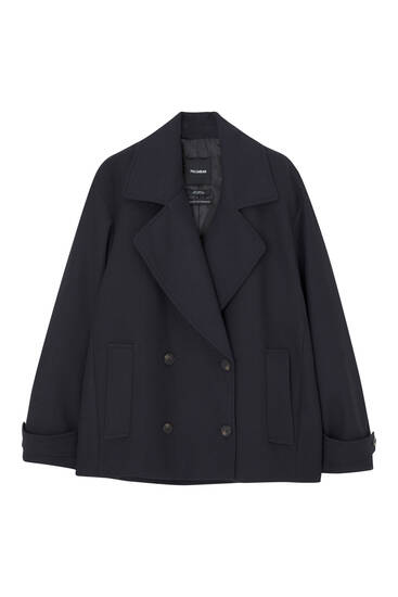Cropped double-breasted felt texture coat