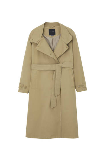 Crossover trench coat with belt