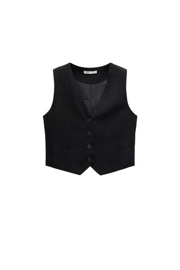 Gilet droit court sans manches noir femme