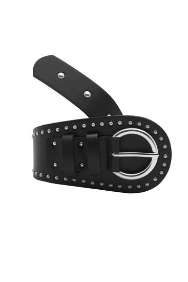 Faux leather asymmetric studded belt