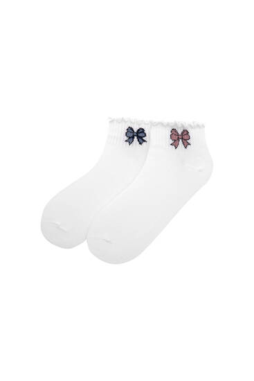 Pack of 2 pairs of scalloped socks with bow print