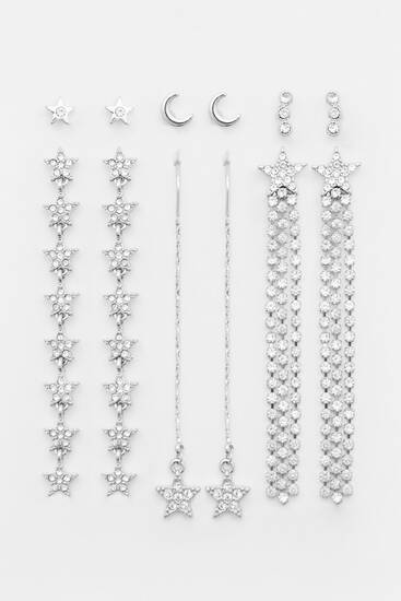 Pack of star and rhinestone earrings