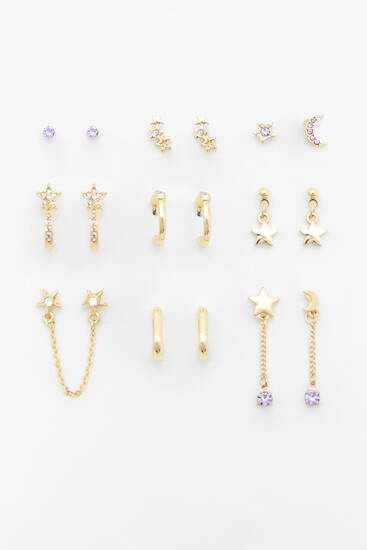 Pack of star and rhinestone earrings