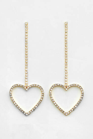 Rhinestone heart dangle earrings