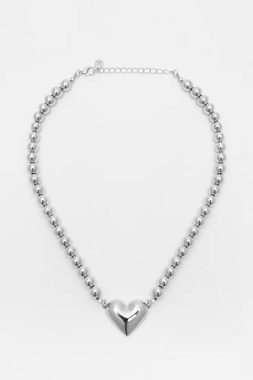Bead necklace with a heart pendant - PULL&BEAR