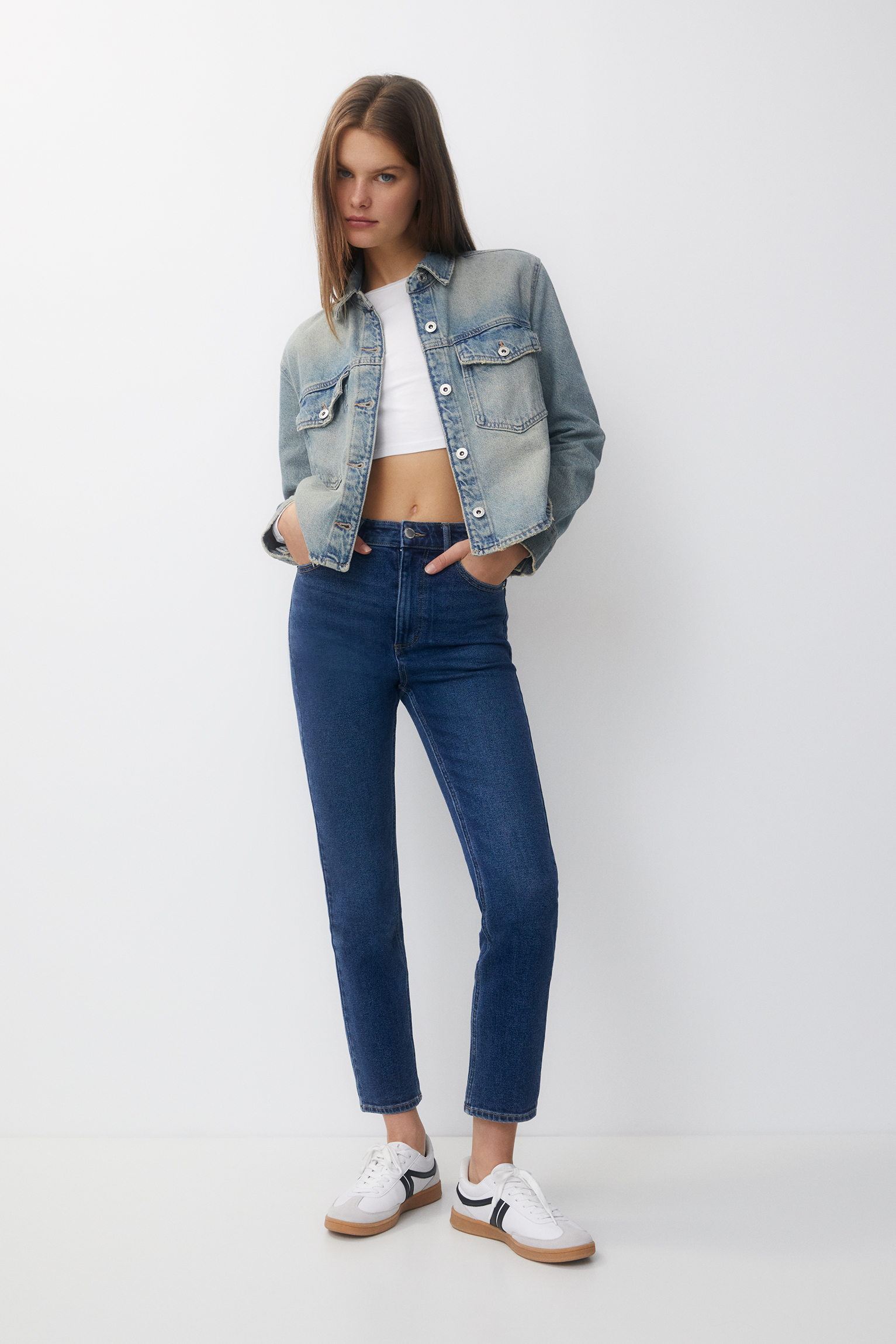High Waist Mom Jeans With Irregular Opening Woman Boyfriend Acid Wash Cropped Denim Pants For Women Jeans