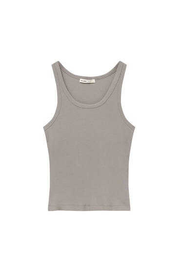 Ribbed tank top with wide straps