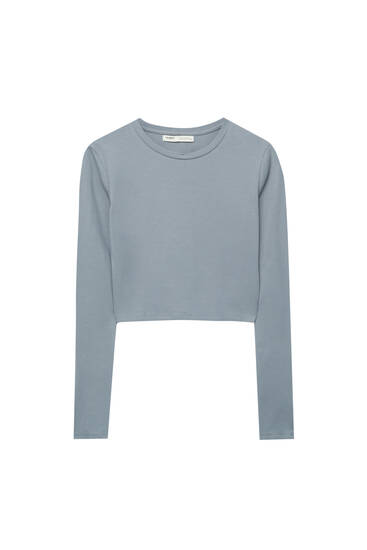 Fitted cropped long sleeve T-shirt