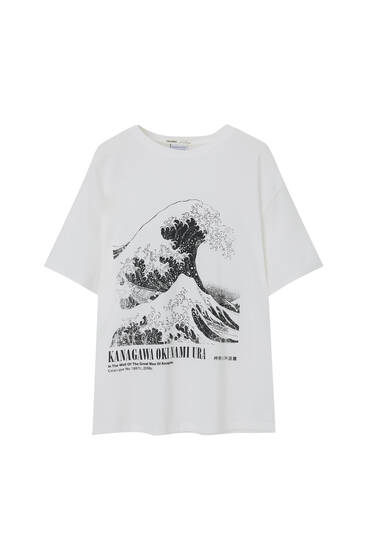 Hokusai'den The Great Wave off Kanagawa baskılı t-shirt
