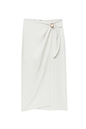 Rustic midi skirt with buckle detail