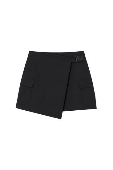 Asymmetric cargo mini skirt