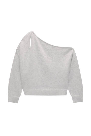 Long Sleeve Sweater with Cut-Out Detail Grey Marl Women's