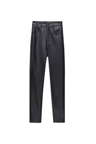 Pull&Bear high waisted faux leather skinny pants in black