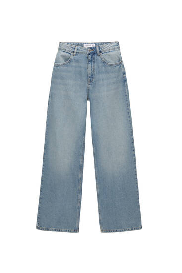 Jeans wide leg tiro alto