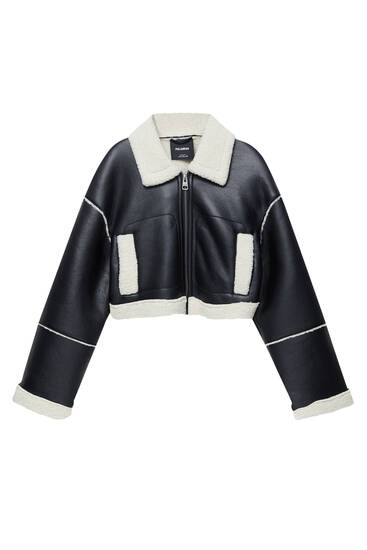 Short double-sided faux leather jacket