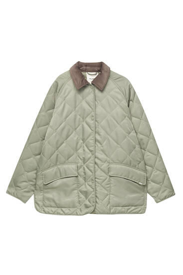 Quilted jacket with a corduroy collar