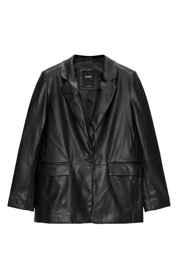 Faux leather blazer with a pocket