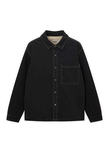 Overshirt with faux shearling lining