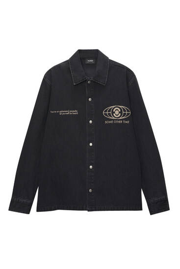 Cropped embroidered twill overshirt