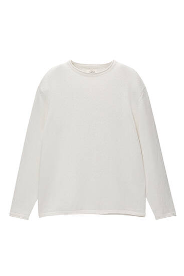 Crew neck jumper with rolled details