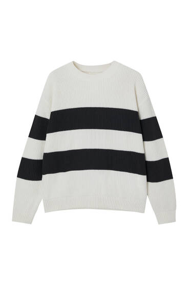 White knit colour block jumper