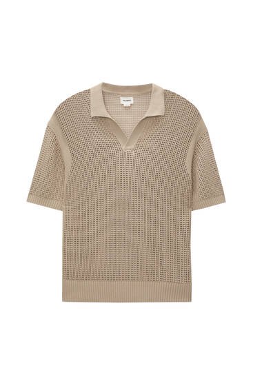 Short sleeve open-knit polo shirt