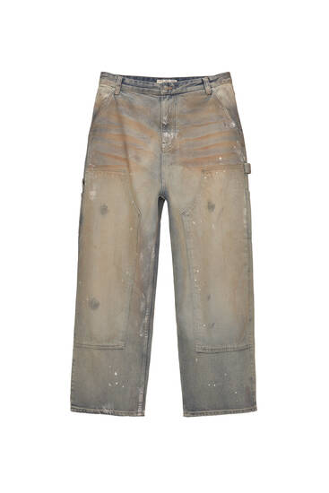 Jeans im Washed-Look mit doppeltem Hosenbein